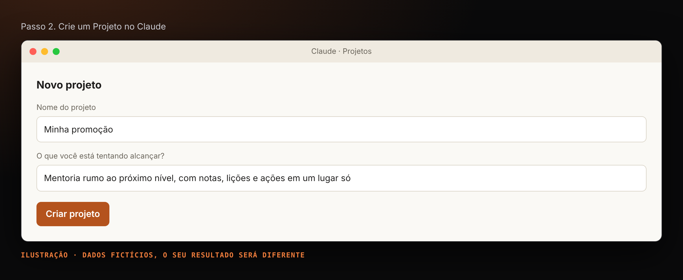 Tela de criação de um novo Projeto no Claude