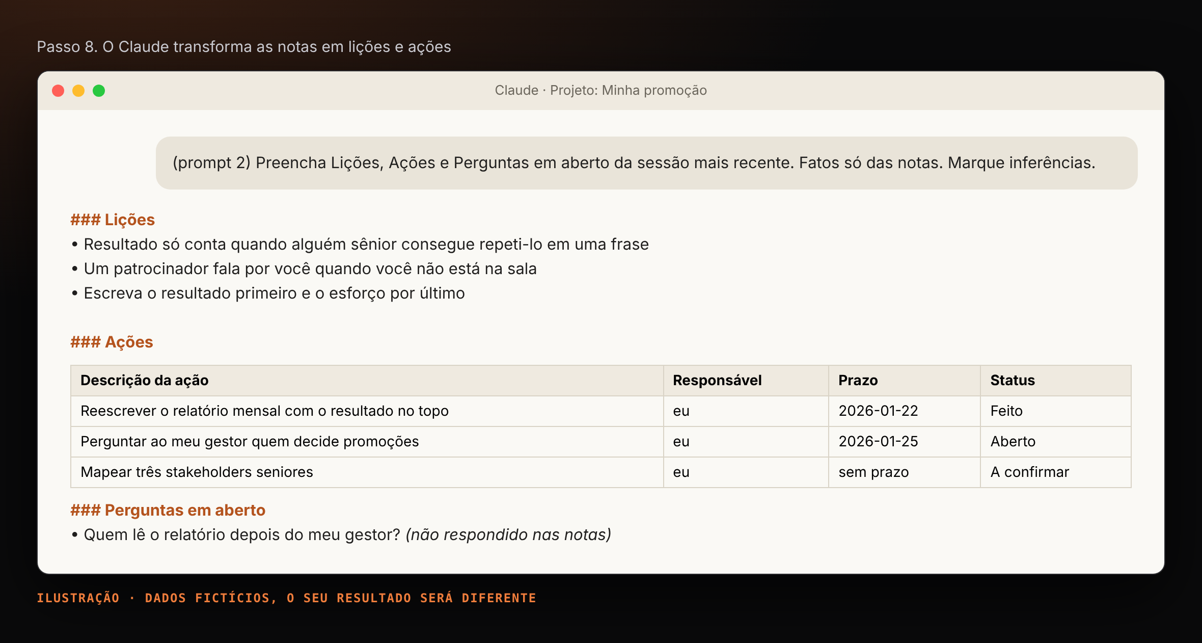 Lições e ações extraídas pelo Claude