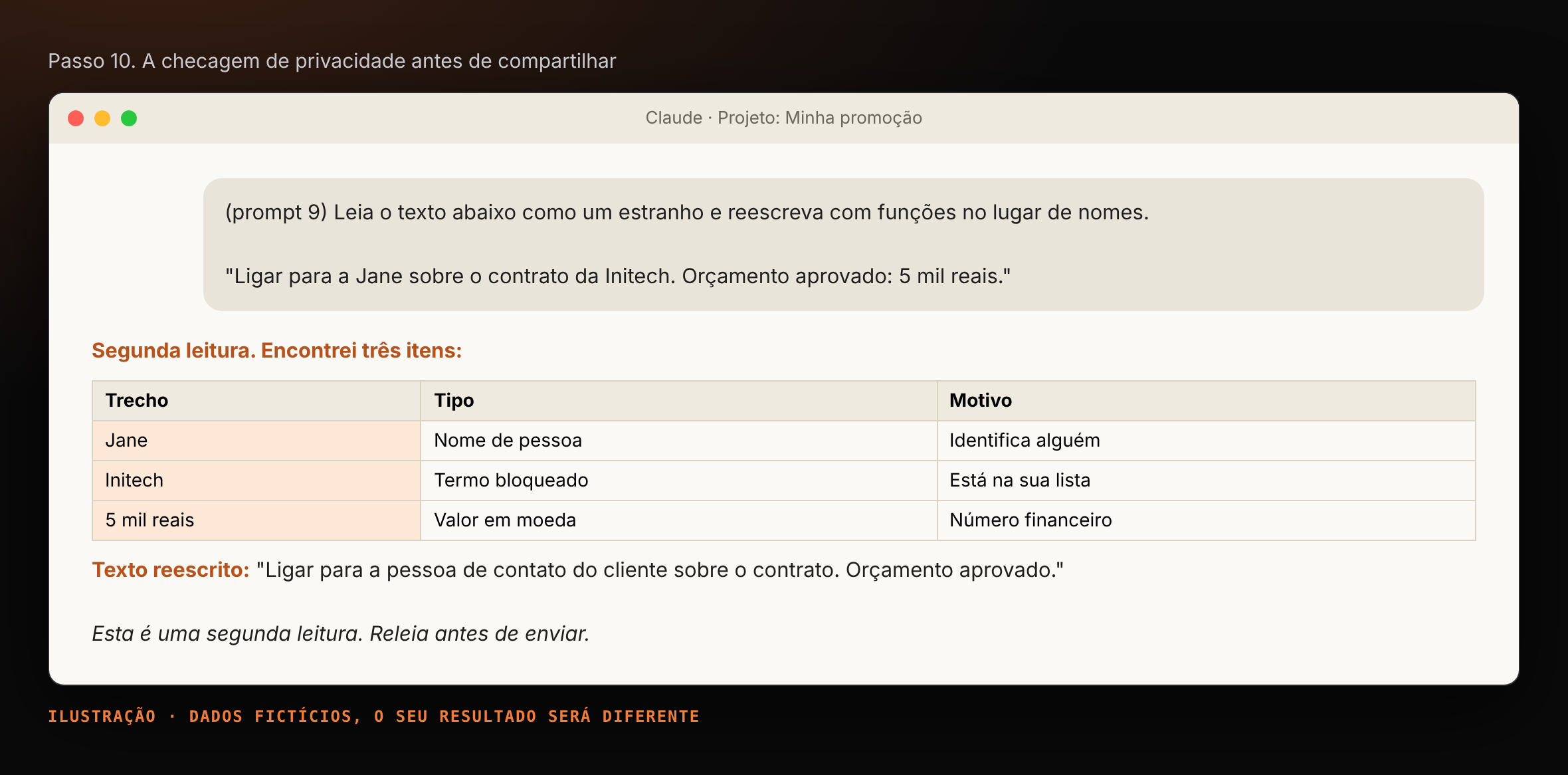 Checagem de privacidade antes de compartilhar
